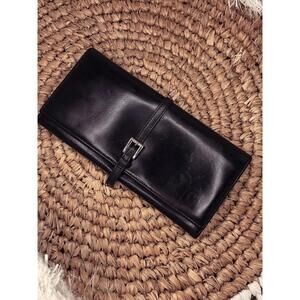 Vintage Prada Milano Black Leather Buckle Wallet Made in Italy Chic Y2K